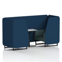 Brixworth 2 Seater Booth With Black Legs And White Table With Black Leg In X2 Fabric - Calculus Panels And Polygon Sofa