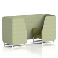 Brixworth 2 Seater Booth With White Legs In Rivet Fabric - Burnish Panels And Olive Sofa