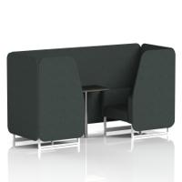 Brixworth 2 Seater Booth With White Legs And Black Table With Silver Leg In Rivet Fabric - Charcoal Panels And Sofa