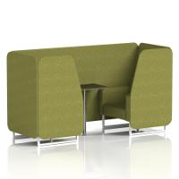 Brixworth 2 Seater Booth With White Legs And Black Table With Silver Leg In Rivet Fabric - Olive Panels And Sofa