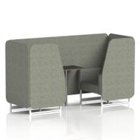 Brixworth 2 Seater Booth With White Legs And Black Table With Silver Leg In Rivet Fabric - Vitreous Panels And Sofa