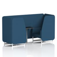 Brixworth 2 Seater Booth With White Legs And Black Table With Silver Leg In Sumi Fabric - Uto Panels And Sofa