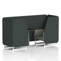 Brixworth 2 Seater Booth With White Legs And Black Table With Silver Leg In Rivet Fabric - Charcoal Panels And Vitreous Sofa