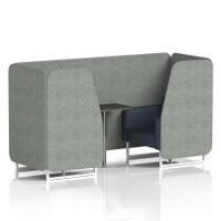 Brixworth 2 Seater Booth With White Legs And Black Table With Silver Leg In Rivet Fabric - Prime Panels And Crucible Sofa