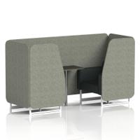 Brixworth 2 Seater Booth With White Legs And Black Table With Silver Leg In Rivet Fabric - Vitreous Panels And Charcoal Sofa
