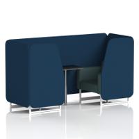 Brixworth 2 Seater Booth With White Legs And Black Table With Silver Leg In X2 Fabric - Calculus Panels And Polygon Sofa