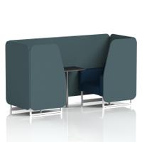 Brixworth 2 Seater Booth With White Legs And Black Table With Silver Leg In X2 Fabric - Polygon Panels And Calculus Sofa
