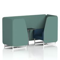 Brixworth 2 Seater Booth With White Legs And Black Table With Silver Leg In Sumi Fabric - Handa Panels And Uto Sofa