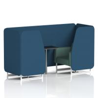 Brixworth 2 Seater Booth With White Legs And Black Table With Silver Leg In Sumi Fabric - Uto Panels And Handa Sofa
