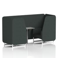 Brixworth 2 Seater Booth With White Legs And Grey Table With Silver Leg In Rivet Fabric - Charcoal Panels And Sofa