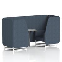 Brixworth 2 Seater Booth With White Legs And Grey Table With Silver Leg In Rivet Fabric - Crucible Panels And Sofa