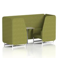 Brixworth 2 Seater Booth With White Legs And Grey Table With Silver Leg In Rivet Fabric - Olive Panels And Sofa