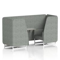 Brixworth 2 Seater Booth With White Legs And Grey Table With Silver Leg In Rivet Fabric - Prime Panels And Sofa