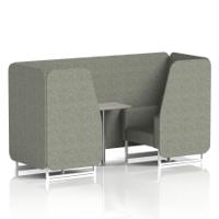 Brixworth 2 Seater Booth With White Legs And Grey Table With Silver Leg In Rivet Fabric - Vitreous Panels And Sofa