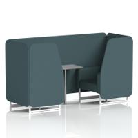 Brixworth 2 Seater Booth With White Legs And Grey Table With Silver Leg In X2 Fabric - Polygon Panels And Sofa