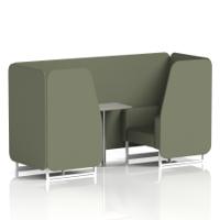 Brixworth 2 Seater Booth With White Legs And Grey Table With Silver Leg In Main Line Flax Fabric - Monument Panels And Sofa