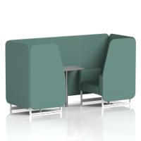 Brixworth 2 Seater Booth With White Legs And Grey Table With Silver Leg In Sumi Fabric - Handa Panels And Sofa