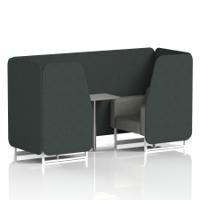 Brixworth 2 Seater Booth With White Legs And Grey Table With Silver Leg In Rivet Fabric - Charcoal Panels And Vitreous Sofa