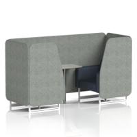 Brixworth 2 Seater Booth With White Legs And Grey Table With Silver Leg In Rivet Fabric - Prime Panels And Crucible Sofa
