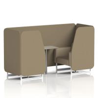 Brixworth 2 Seater Booth With White Legs And Grey Table With Silver Leg In Main Line Flax Fabric - Bank Panels And Upminster Sofa