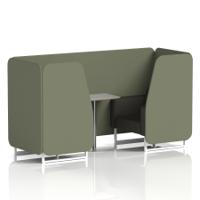 Brixworth 2 Seater Booth With White Legs And Grey Table With Silver Leg In Main Line Flax Fabric - Monument Panels And Temple Sofa