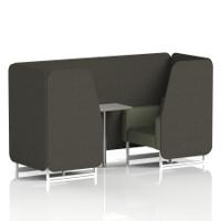 Brixworth 2 Seater Booth With White Legs And Grey Table With Silver Leg In Main Line Flax Fabric - Temple Panels And Monument Sofa