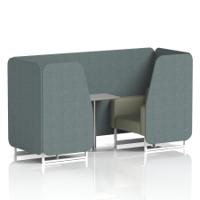 Brixworth 2 Seater Booth With White Legs And Grey Table With Silver Leg In Main Line Flax Fabric - Westminster Panels And Newbury Sofa