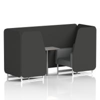 Brixworth 2 Seater Booth With White Legs And Grey Table With Silver Leg In Synergy Fabric - Mix Panels And Partner Sofa
