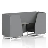 Brixworth 2 Seater Booth With White Legs And Grey Table With Silver Leg In Synergy Fabric - Partner Panels And Mix Sofa