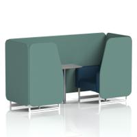Brixworth 2 Seater Booth With White Legs And Grey Table With Silver Leg In Sumi Fabric - Handa Panels And Uto Sofa
