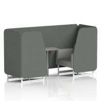 Brixworth 2 Seater Booth With White Legs And Grey Table With Silver Leg In Sumi Fabric - Kobe Panels And Tokyo Sofa