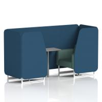 Brixworth 2 Seater Booth With White Legs And Grey Table With Silver Leg In Sumi Fabric - Uto Panels And Handa Sofa