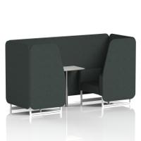 Brixworth 2 Seater Booth With White Legs And White Table With Silver Leg In Rivet Fabric - Charcoal Panels And Sofa