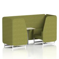Brixworth 2 Seater Booth With White Legs And White Table With Silver Leg In Rivet Fabric - Olive Panels And Sofa