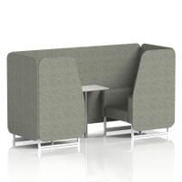 Brixworth 2 Seater Booth With White Legs And White Table With Silver Leg In Rivet Fabric - Vitreous Panels And Sofa