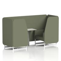 Brixworth 2 Seater Booth With White Legs And White Table With Silver Leg In Main Line Flax Fabric - Monument Panels And Sofa