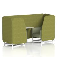 Brixworth 2 Seater Booth With White Legs And White Table With Silver Leg In Rivet Fabric - Olive Panels And Burnish Sofa