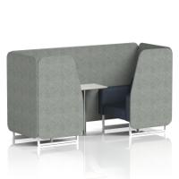 Brixworth 2 Seater Booth With White Legs And White Table With Silver Leg In Rivet Fabric - Prime Panels And Crucible Sofa
