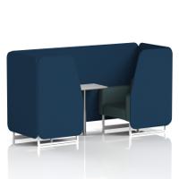 Brixworth 2 Seater Booth With White Legs And White Table With Silver Leg In X2 Fabric - Calculus Panels And Polygon Sofa