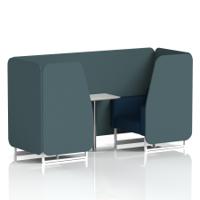 Brixworth 2 Seater Booth With White Legs And White Table With Silver Leg In X2 Fabric - Polygon Panels And Calculus Sofa