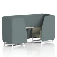 Brixworth 2 Seater Booth With White Legs And White Table With Silver Leg In Main Line Flax Fabric - Westminster Panels And Newbury Sofa