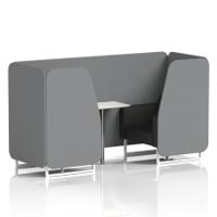 Brixworth 2 Seater Booth With White Legs And White Table With Silver Leg In Synergy Fabric - Partner Panels And Mix Sofa