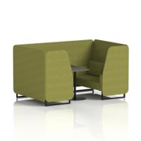 Brixworth 4 Seater Booth With Black Legs And Black Table With Black Leg In Rivet Fabric - Olive Panels And Sofa