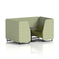 Brixworth 4 Seater Booth With Black Legs And Black Table With Black Leg In Rivet Fabric - Burnish Panels And Olive Sofa