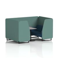 Brixworth 4 Seater Booth With Black Legs And Grey Table With Black Leg In Sumi Fabric - Handa Panels And Uto Sofa