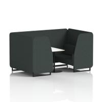 Brixworth 4 Seater Booth With Black Legs And White Table With Black Leg In Rivet Fabric - Charcoal Panels And Sofa