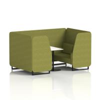 Brixworth 4 Seater Booth With Black Legs And White Table With Black Leg In Rivet Fabric - Olive Panels And Sofa