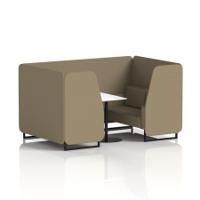 Brixworth 4 Seater Booth With Black Legs And White Table With Black Leg In Main Line Flax Fabric - Bank Panels And Sofa