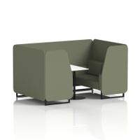 Brixworth 4 Seater Booth With Black Legs And White Table With Black Leg In Main Line Flax Fabric - Monument Panels And Sofa