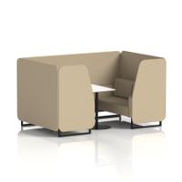 Brixworth 4 Seater Booth With Black Legs And White Table With Black Leg In Main Line Flax Fabric - Upminster Panels And Sofa